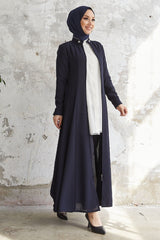 Velvet Collar Button Belt Knitted Abaya - Plum Ms00tz7001