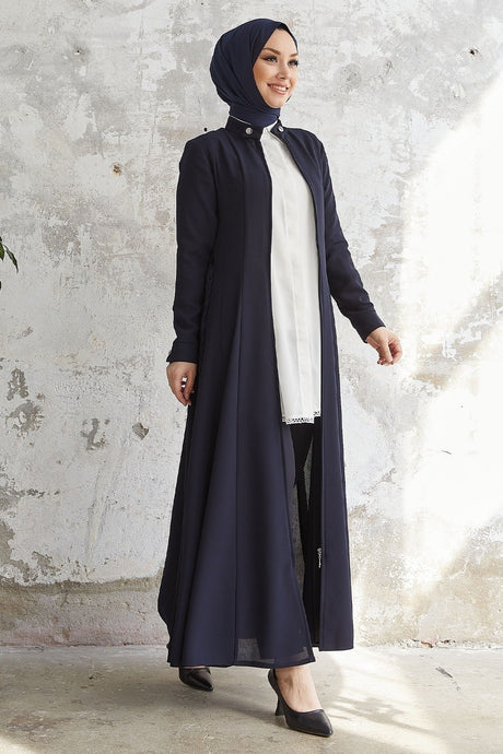 Velvet Collar Button Belt Knitted Abaya - Plum Ms00tz7001