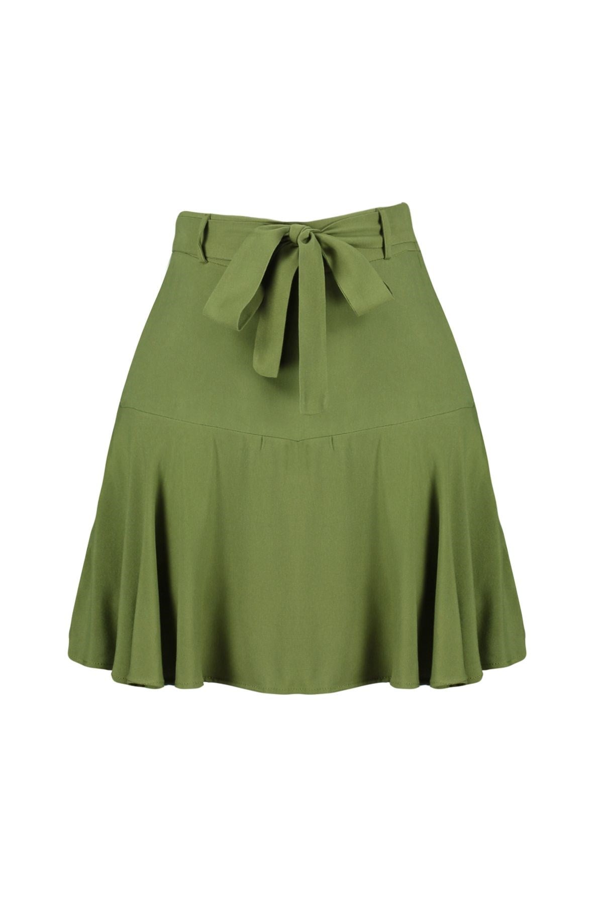 Khaki Belt Detachable Viscose Woven Shorts Skirt Twoss24sr00013