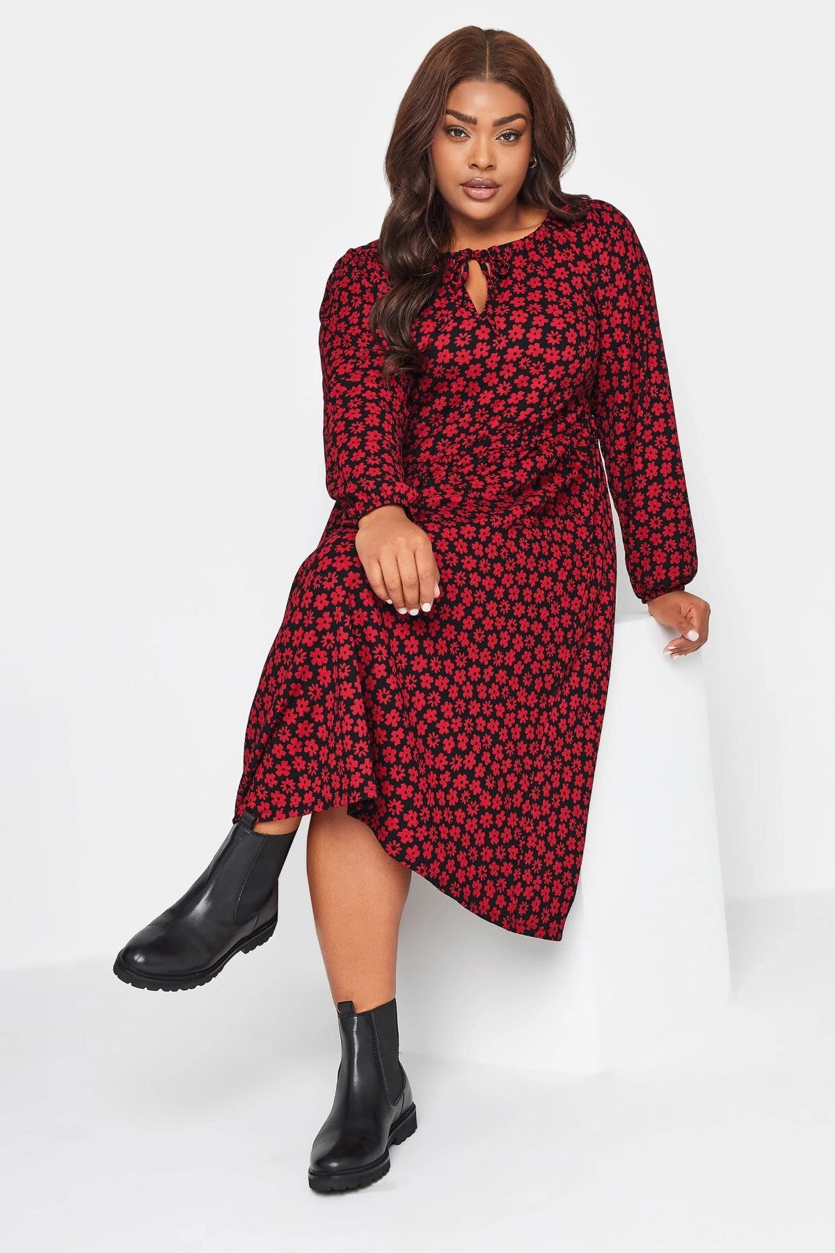 Plus Size Tie Polka Dot Pattern Long Dress 137626 Byk-23y-137625