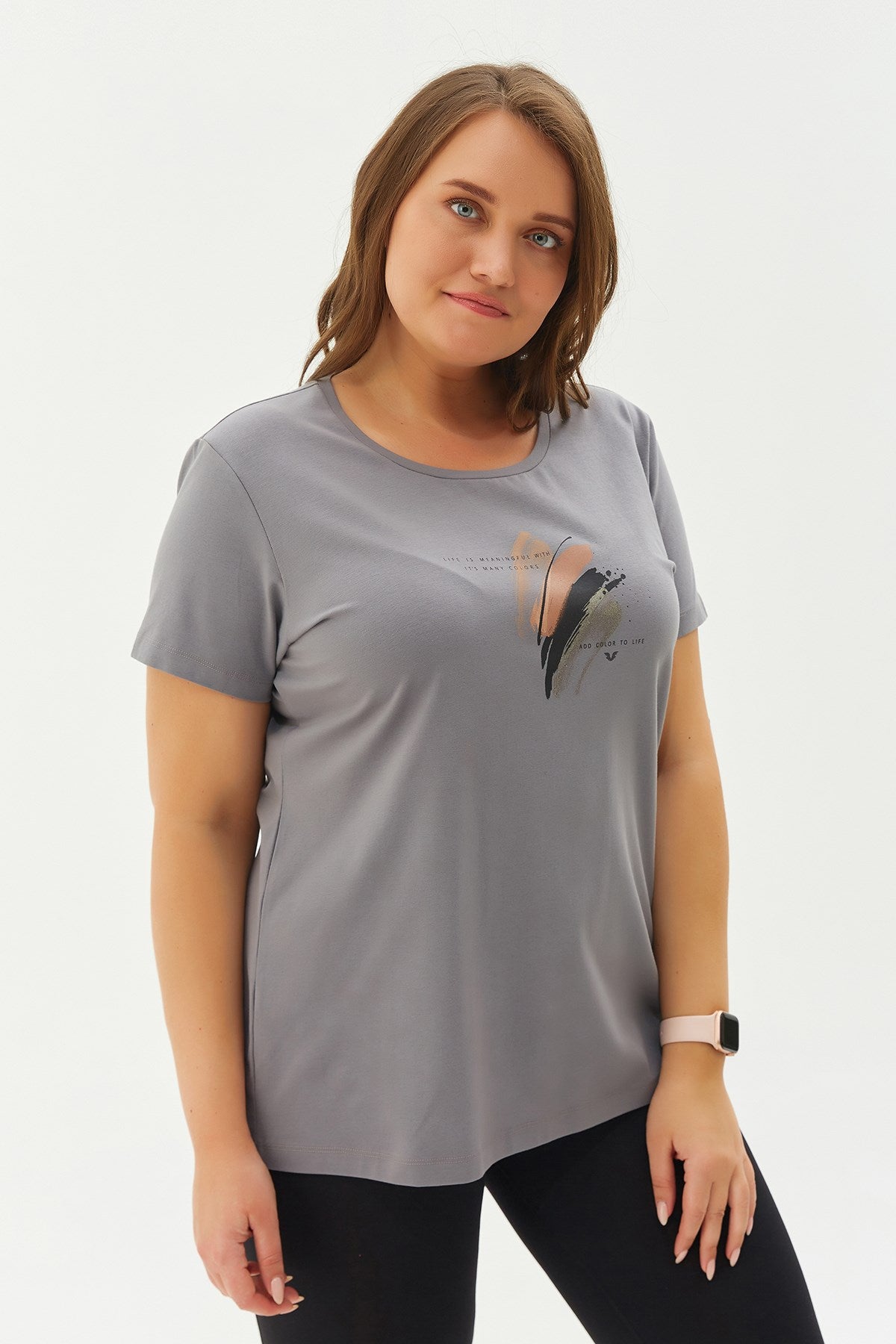 Women's Cream Plus Size Cotton Printed Short Sleeve Sport&casual T-shirt 0281 Tb22wl07s0281-1