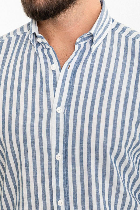 Striped Saks Color Slim Fit Long Sleeve Linen Men's Shirt 37770.23y