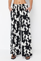 Multi Color Geometric Pattern Wide Leg Ribbed Stretch Pants Twoss24pl00075