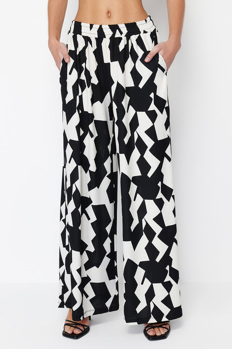 Multi Color Geometric Pattern Wide Leg Ribbed Stretch Pants Twoss24pl00075