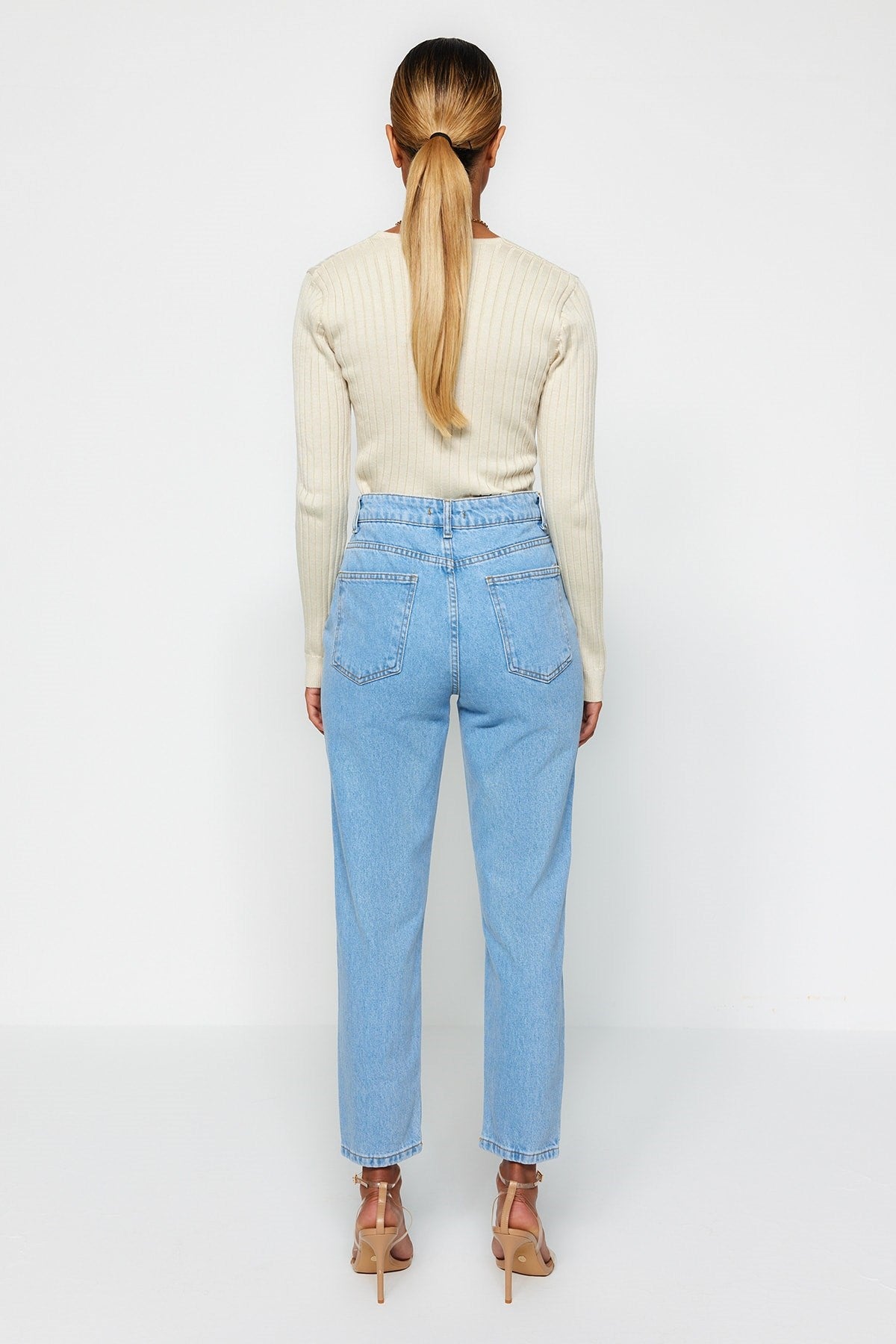 Blue High Waist Mom Jeans Twoss20je0108