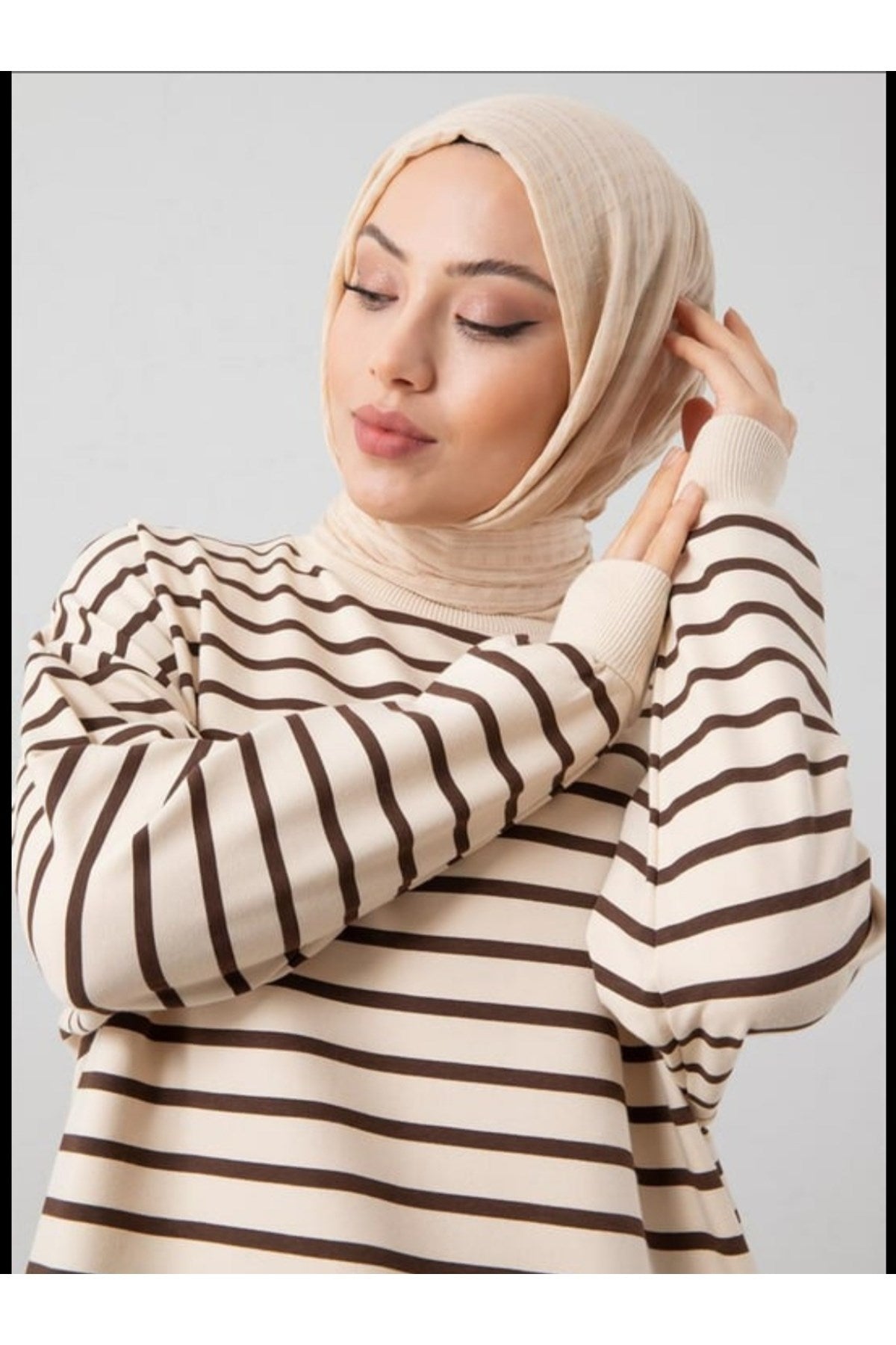 Two Strand Hijab Tunic Striped Sweatshirt Autumn546