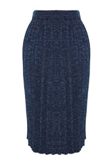 Navy Blue Glitter Yarn Pleated Knitwear Skirt Twoaw24et00000