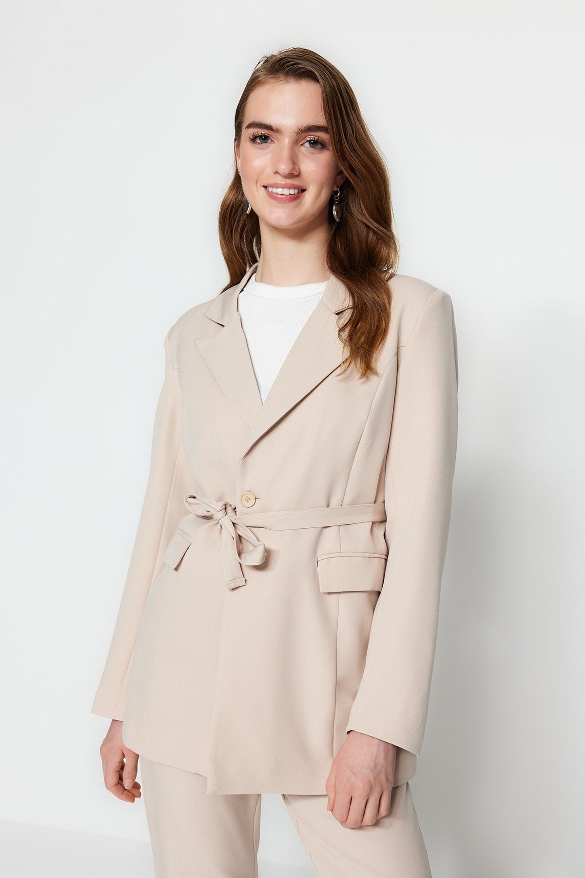 Stone Binding Detailed Lined Crepe Jacket-pants Woven Bottom Top Suit Tctss23us00044