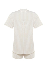 Ecru Woven Linen Blended Shirt Shorts Suit Tbess23au00054