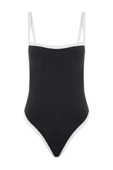 Black Square Collar Colour Block High Leg Swimsuit Tbess23ma00048