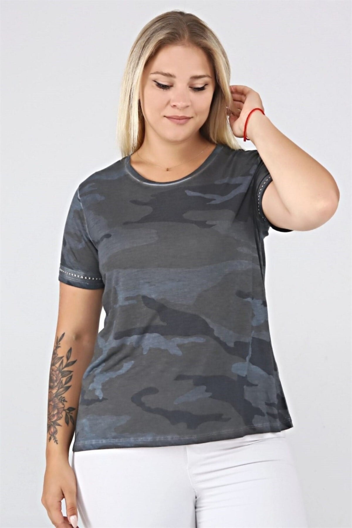 Camouflage Printed Sleeve End Staple Printed Tshirt-oil Sea-ts2127