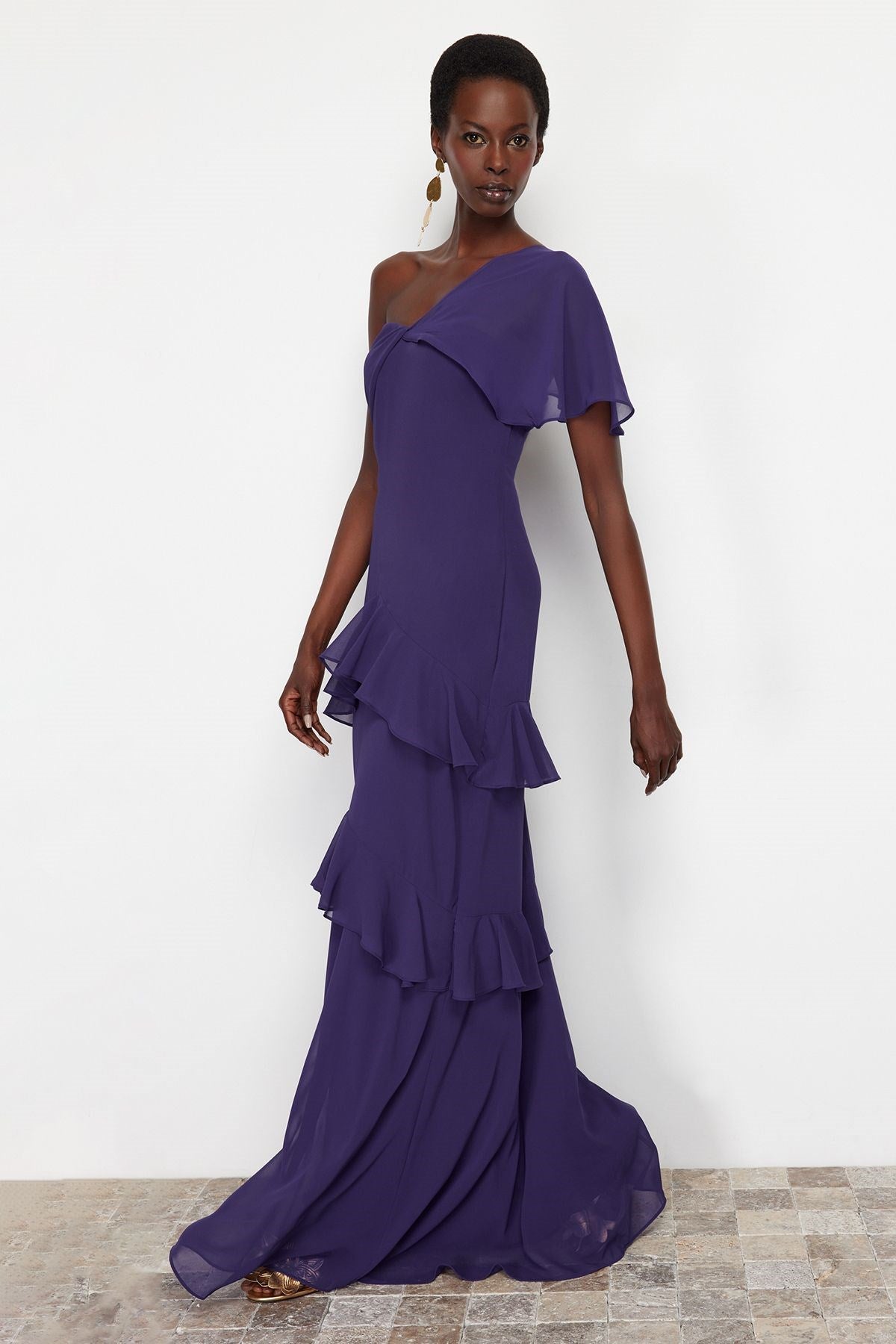 Purple Ruffle Chiffon Long Night Evening Dress Tprss24ae00040