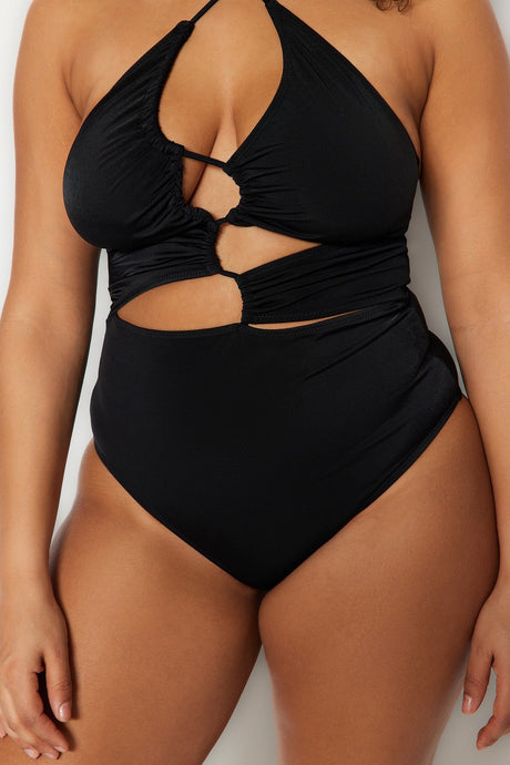 Black Cut Out Detailed Tie Up Swimsuit Tbbss23am00016