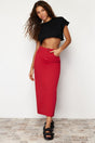 Red Slit Maxi Denim Skirt Twoss24et00085