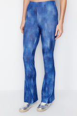 Blue Abstract Patterned Flare/spanish Leg Stretch Pants Twoss24pl00093