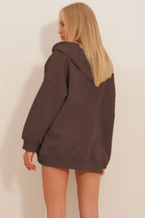 Women's Grimelange Hooded Kangaroo Pocket Zipper Charcoal Sweatshirt Alc-x10800