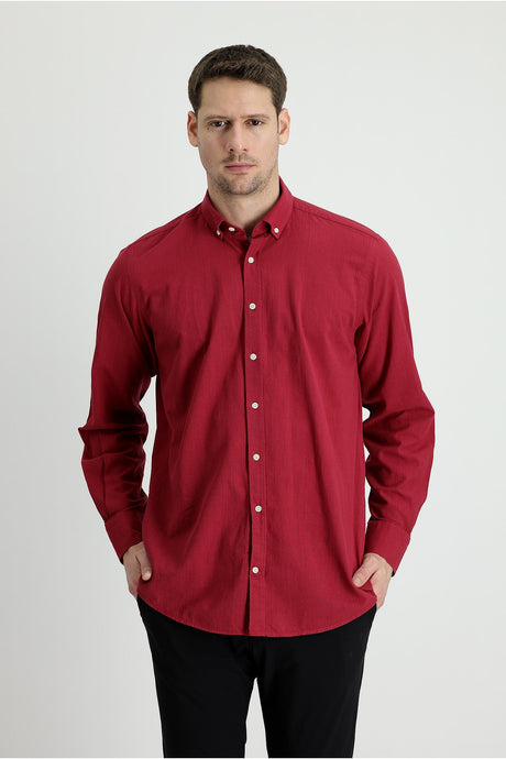 Long Sleeve Regular Fit Linen Look Sports Cotton Shirt 496527