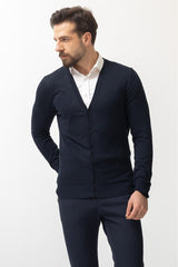 Solid Navy Color Slim Fit Buttoned Knitwear Mens Cardigan 11228.22y