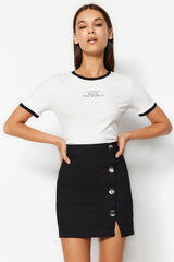 Black Buttoned Mini Woven Skirt Twoaw24et00276