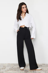 Black Wide Leg/wide Leg Label Detailed Woven Pants Twoss24pl00082