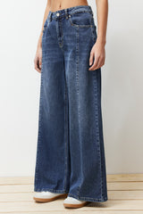 Blue More Sustainable Seam Detailed High Waist Wide Leg Jeans Twoss24je00116