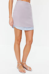 Grey Hemline Detailed Mini Woven Skirt Twoss24et00092