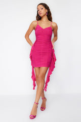 Fuchsia Body Sitting Knitted Draped Dress Tprss24el00014