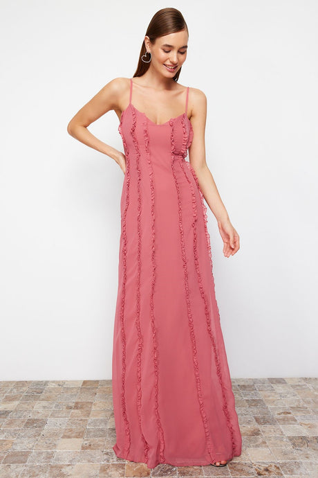 Dusty Rose Chiffon Long Night Evening Dress Tprss24ae00072