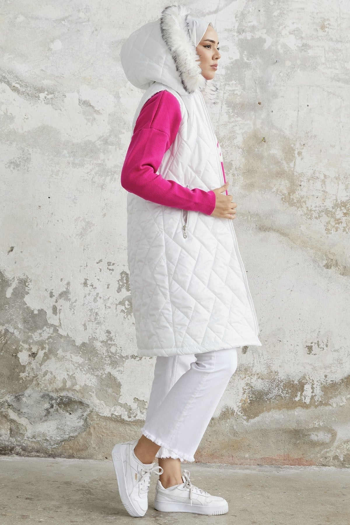 Elora Quilted Inflatable Vest - White Ms00an1974