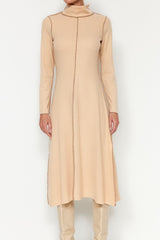 Camel Karyoka Stitched A-cut/bell Form Thessaloniki/knitwear Look Midi Knit Dress Twoaw24el00333