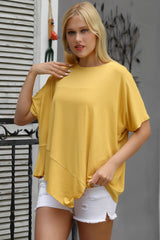 Orange Round Neck Bat Sleeve Knitted Asymmetric Blouse M10010200bl93150