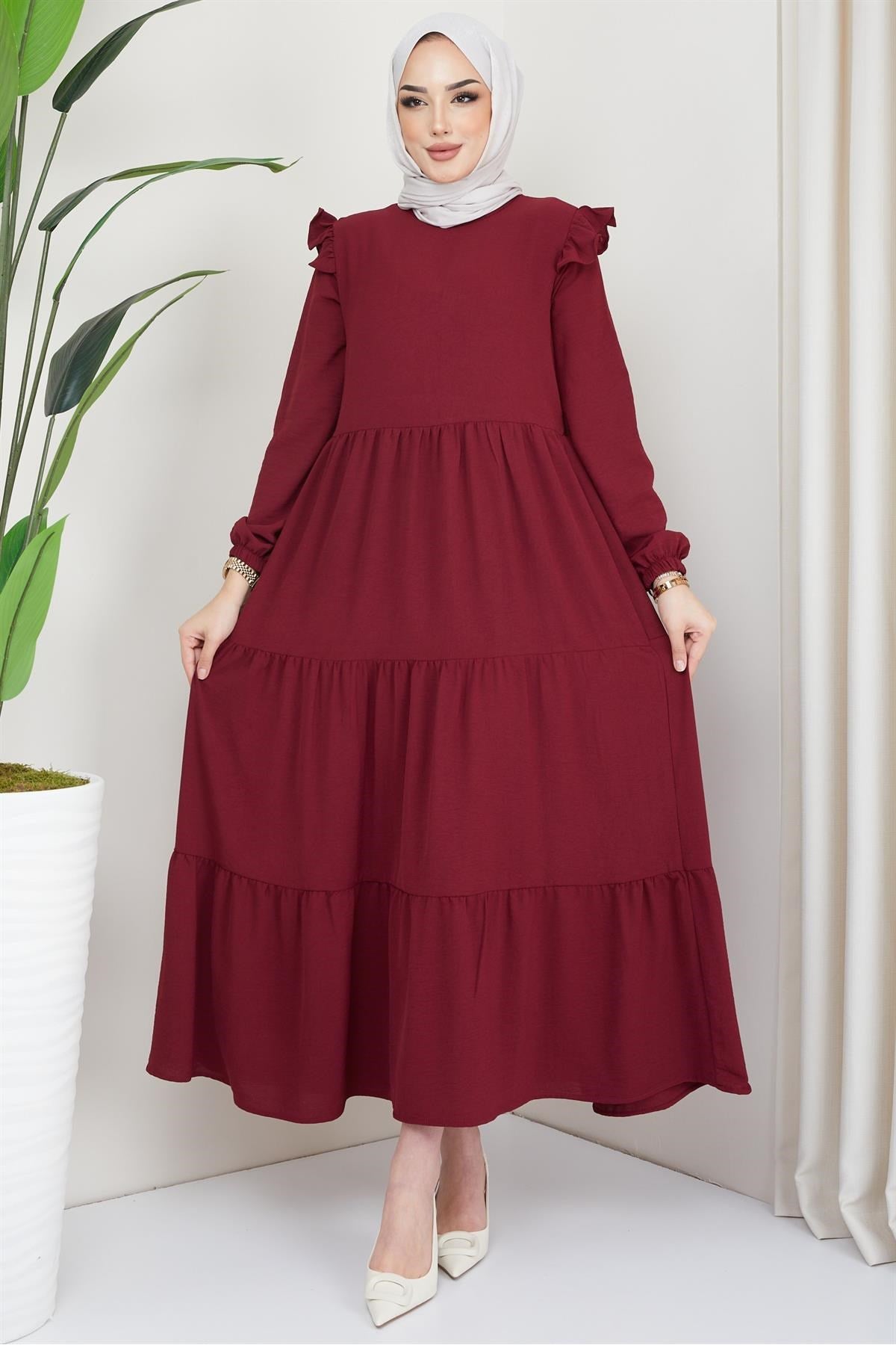 Shoulder Ruffle Ayrobin Hijab Dress Black 2062