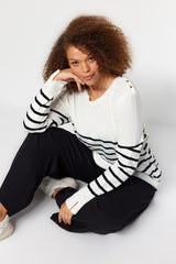 Black Striped Crew Neck Knitwear Sweater Tbbaw23an00119