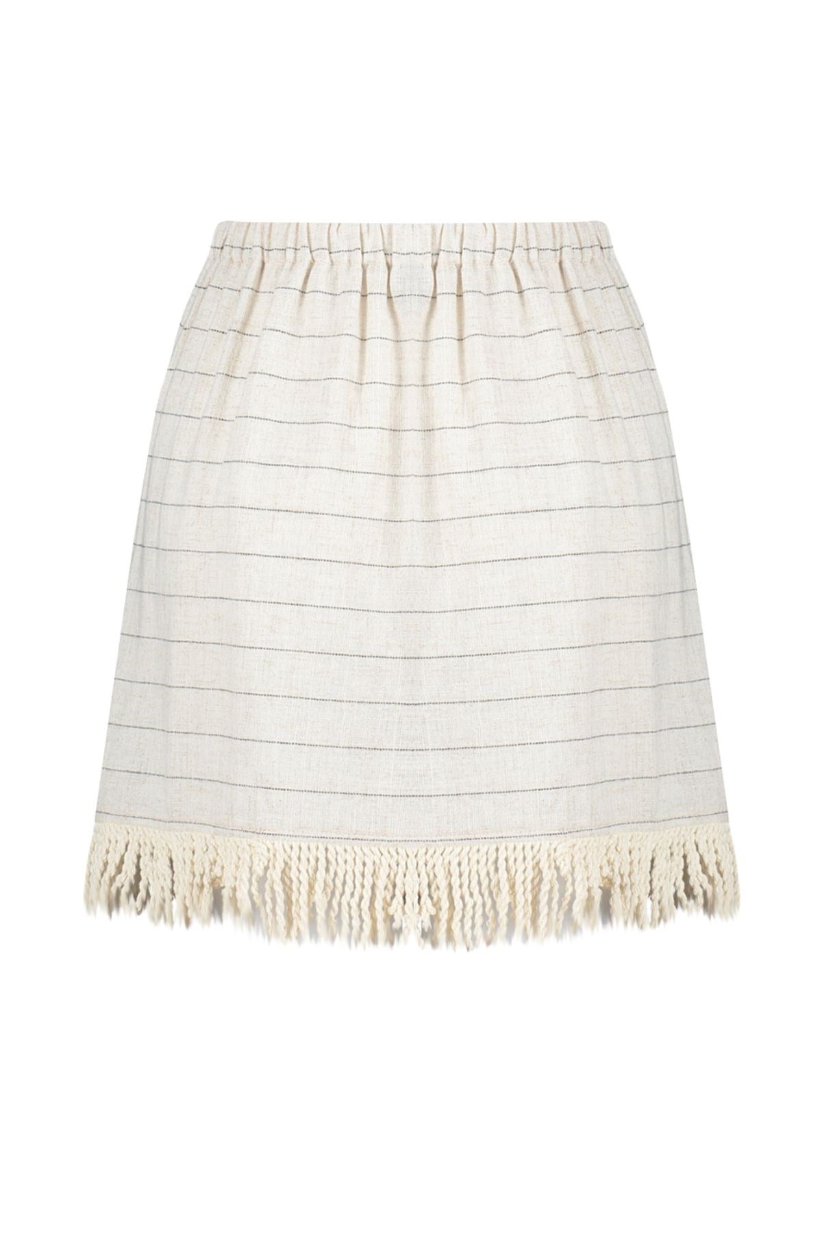 Striped Mini Woven Tassel Linen Blend 100% Cotton Skirt Tbess24et00016