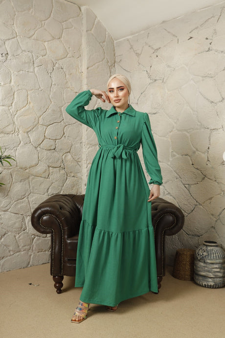 Cotton Shirt Collar Loose Hijab Dress Rge100