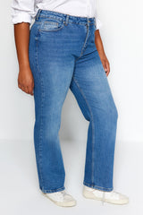 Dark Blue High Waist Additional Feature Not Available Straight Plus Size Jeans Tbbaw24cj00045