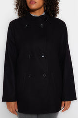 Black Double Closure Straight Collar Coat Tbbaw24dd00010