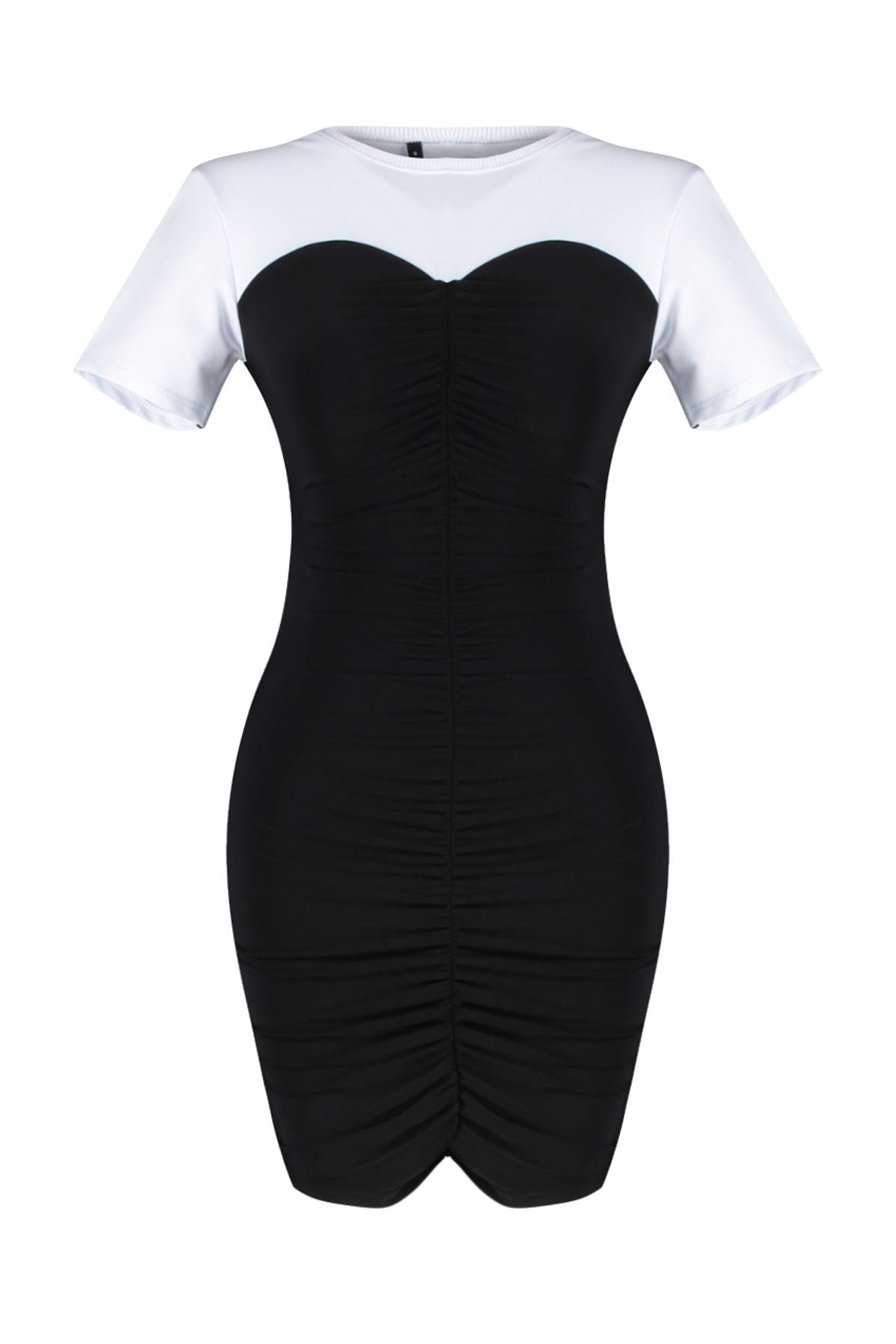 Black Color Block Crew Neck Short Sleeve Flexible Knitted Maxi Pencil Dress Twoss24el00922