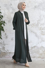 Hidden Patched Abaya With Lace-up Collar - Black Ms00tp00054