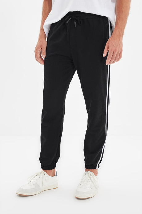 Black Men's Regular Fit Striped Elastic Sweatpants Tmnss20ea0050