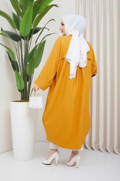 Women's Mustard Linen Bat Sleeve Plus Size Fits Tunic Shirt Dress Burkini Tunic Yb3282260