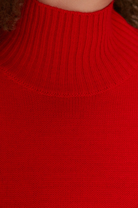 Red Turtleneck Low Shoulder Knitwear Sweater Tbbaw23an00136