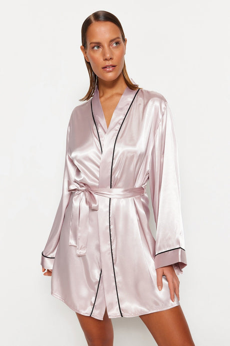 Powder Bib Detailed Wide Sleeve Satin Woven Robe Thmss23sb00017