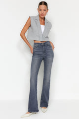 Grey High Waist Flare Jeans Twoaw24je00143