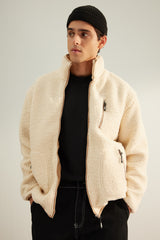 Ecru Mens Regular Fit Welsoft Plush Coat Tmnaw24mo00032