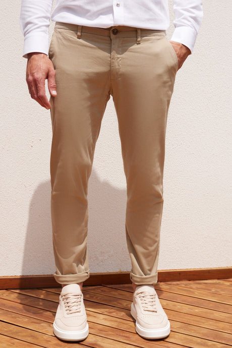 Men's Beige Slim Fit Slim Fit Cotton Stretch Casual Chino Pants 4a0123200003