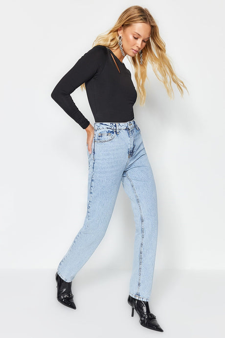 Blue High Waist Straight Jeans Twoss22je0250