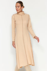 Camel Karyoka Stitched A-cut/bell Form Thessaloniki/knitwear Look Midi Knit Dress Twoaw24el00333