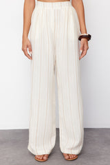 Ecru Striped Wide Leg/wide Leg Woven Pants Twoss24pl00145