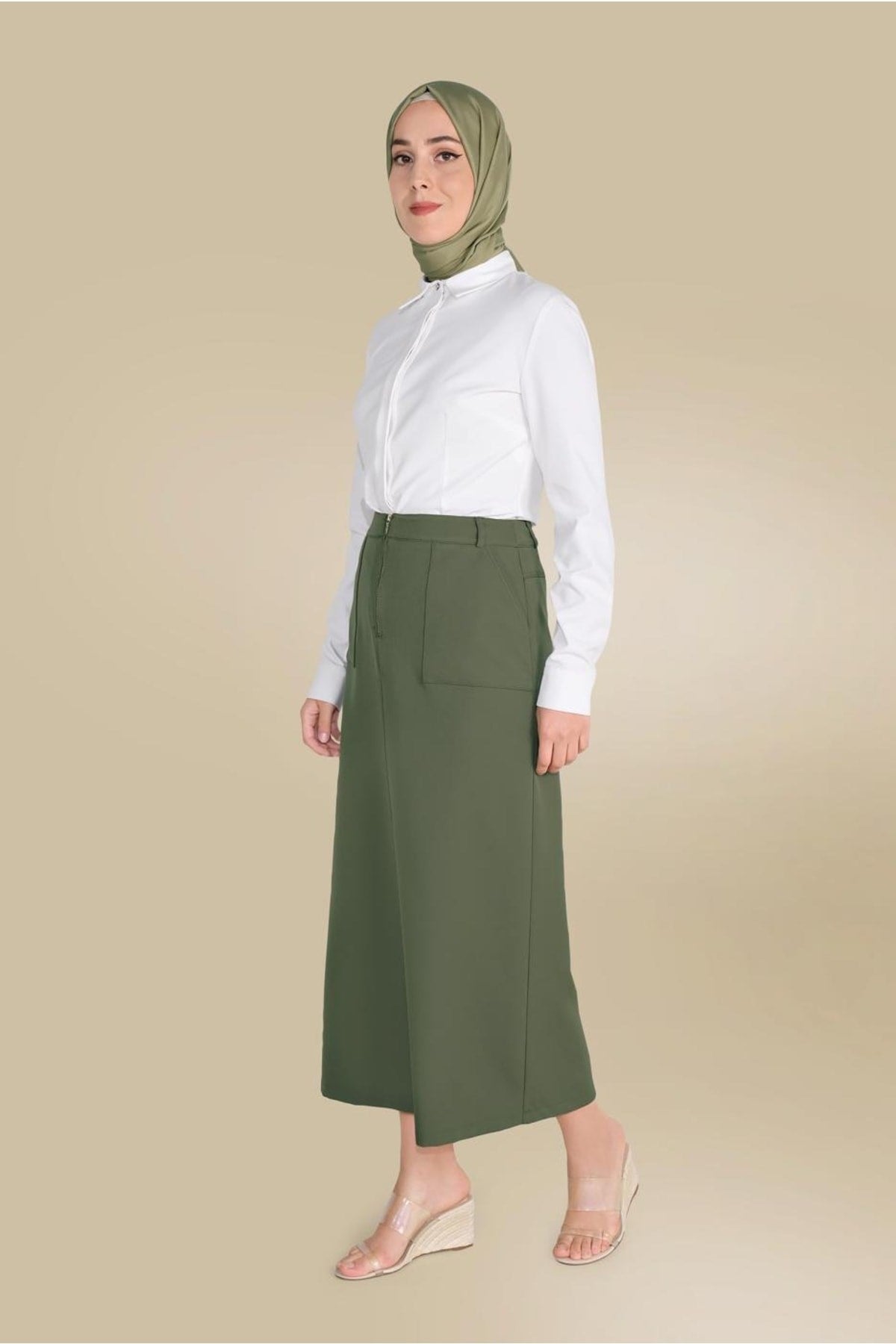 Women's Khaki (a.khaki) Skirt With Front Zipper Pocket 60082 21yetktr60082